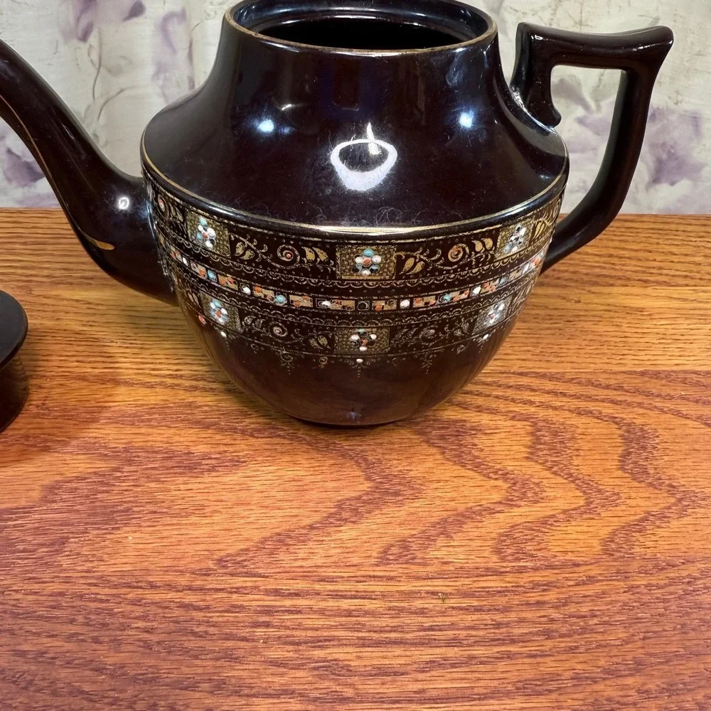 Vintage Gibson Burke England Porcelain Teapot With Gold‎ tone